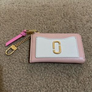 Marc Jacobs Pink and White Card Wallet with Gold Chain